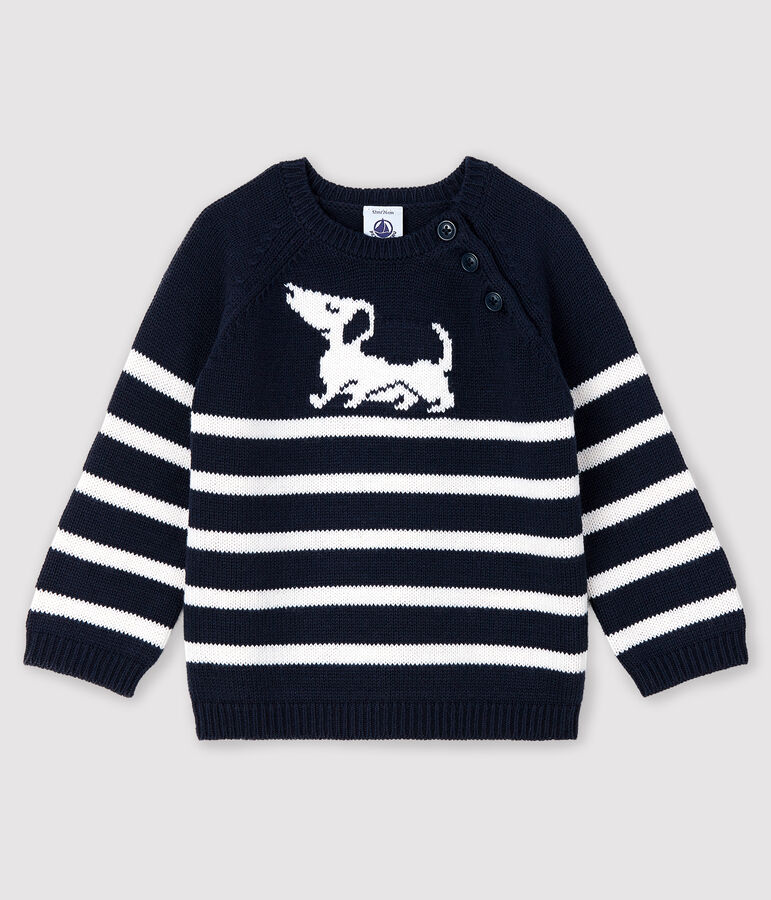 Pull ray&eacute; &agrave; motif b&eacute;b&eacute; gar&ccedil;on bleu SMOKING/blanc MARSHMALLOW