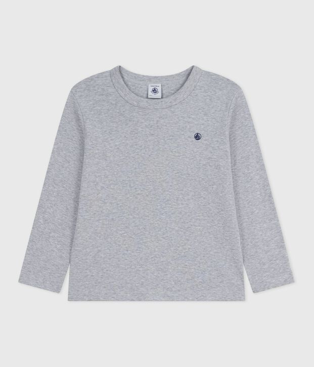 Tee-shirt enfant manches longues en coton uni gris chin&eacute;