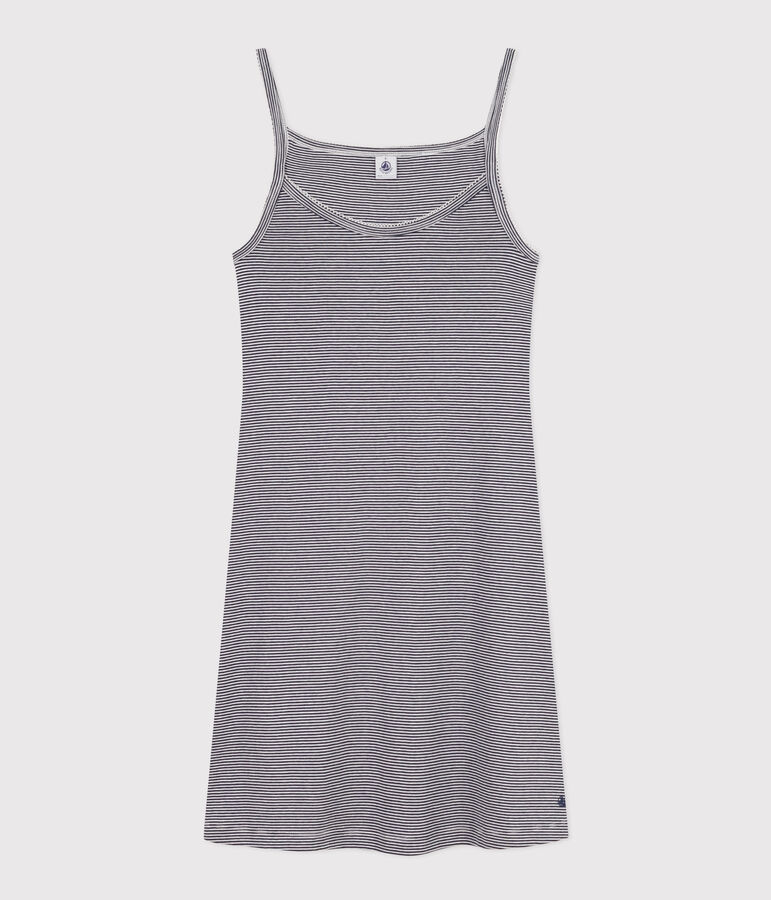 Nuisette en coton ray&eacute; femme bleu SMOKING/blanc MARSHMALLOW