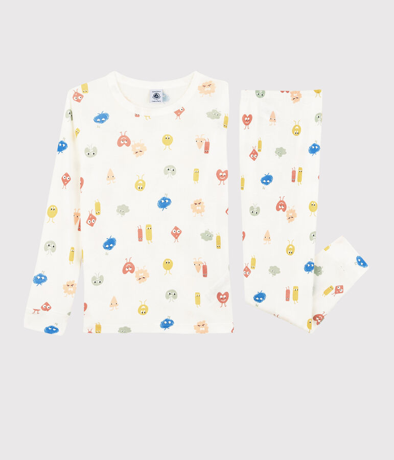 Pyjama &eacute;motions en coton lyocell enfant blanc/multicouleur