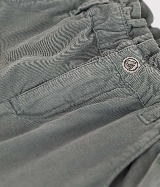 Pantalon droit en velours fin enfant fille kaki