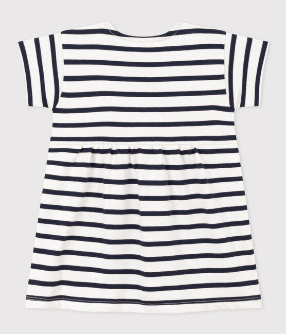 Robe manches courtes en jersey épais rayé bébé blanc MARSHMALLOW/bleu SMOKING