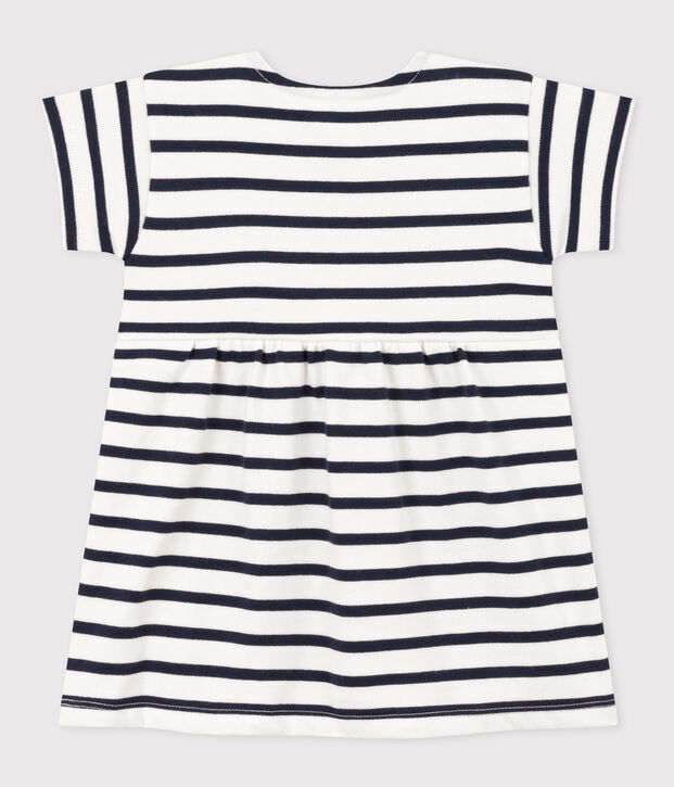 Robe manches courtes en jersey &eacute;pais ray&eacute; b&eacute;b&eacute; blanc/bleu