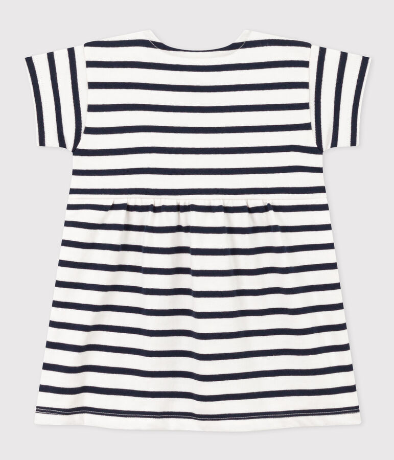 Robe manches courtes en jersey &eacute;pais ray&eacute; b&eacute;b&eacute; blanc MARSHMALLOW/bleu SMOKING