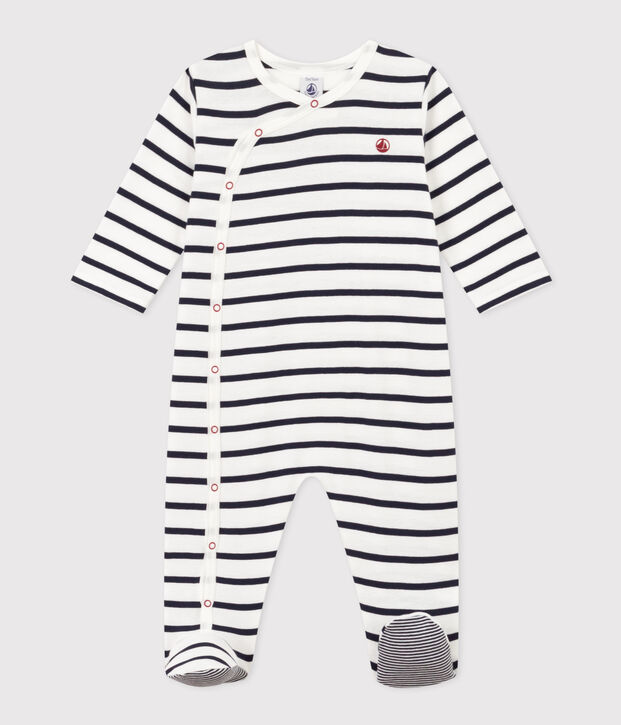 Pyjama b&eacute;b&eacute; &agrave; rayures en coton b&eacute;b&eacute; blanc/bleu