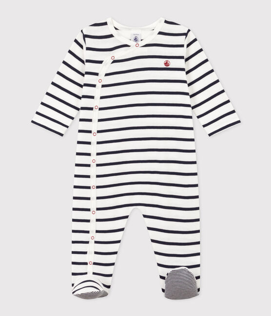 Pyjama bébé à rayures bébé en côte blanc MARSHMALLOW/bleu SMOKING