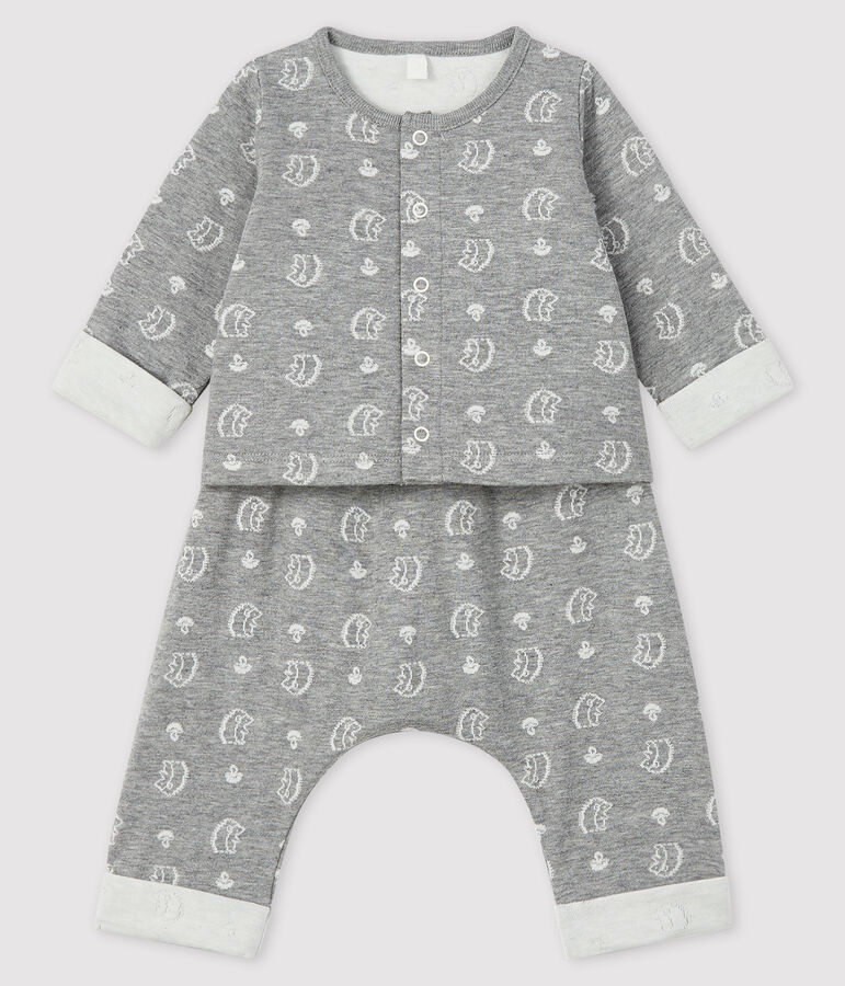 Ensemble 2 pi&egrave;ces jacquard b&eacute;b&eacute; en tubique gris/blanc