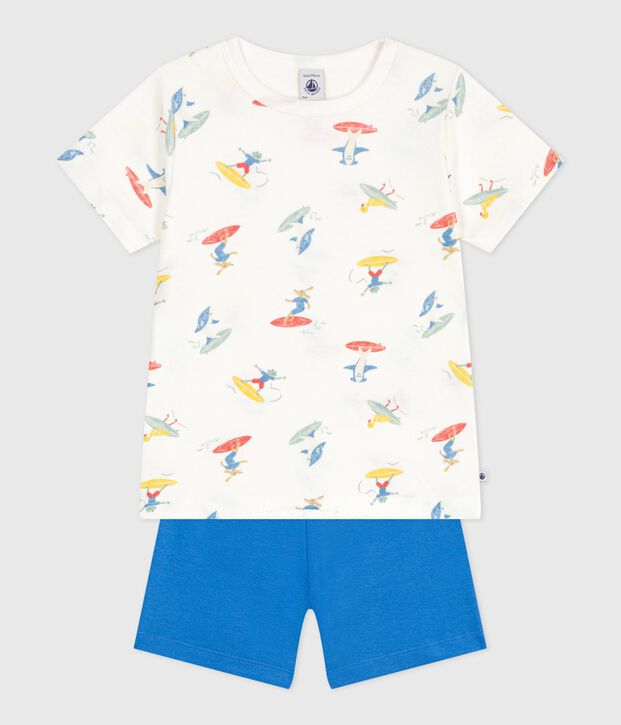 Pyjama short enfant en coton imprim&eacute; surfeurs blanc/multicouleur