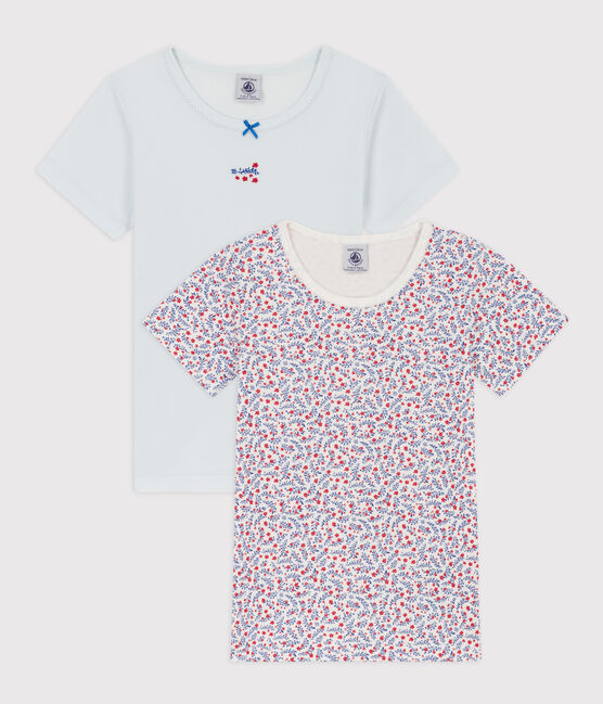 Lot de 2 tee shirts manches courtes fleurs en coton petite fille variante 1