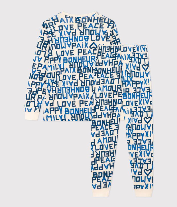 Pyjama mots bleus gar&ccedil;on en coton &eacute;cru/multicouleur