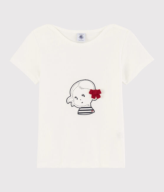 Tee-shirt manches courtes en coton enfant fille blanc MARSHMALLOW