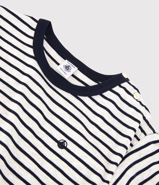T-shirt manches courtes en coton enfant garçon beige MONTELIMAR/bleu SMOKING