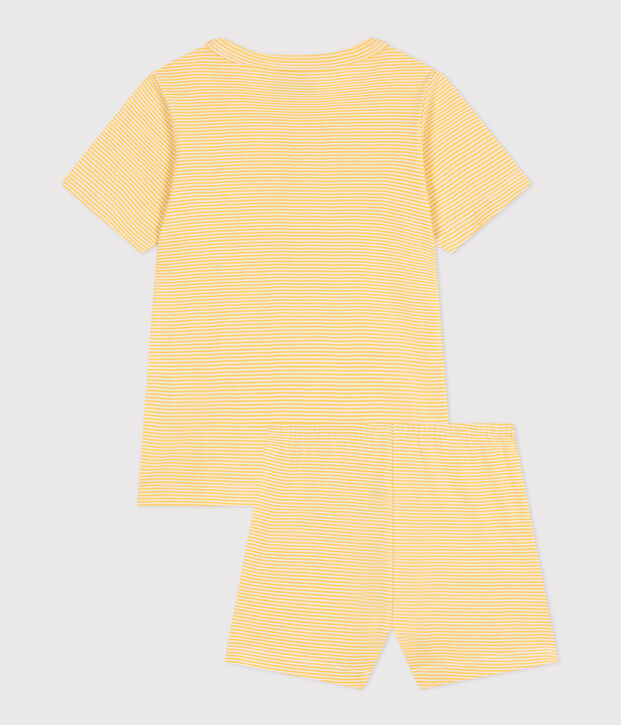Pyjama short enfant en coton &agrave; rayures jaune/blanc