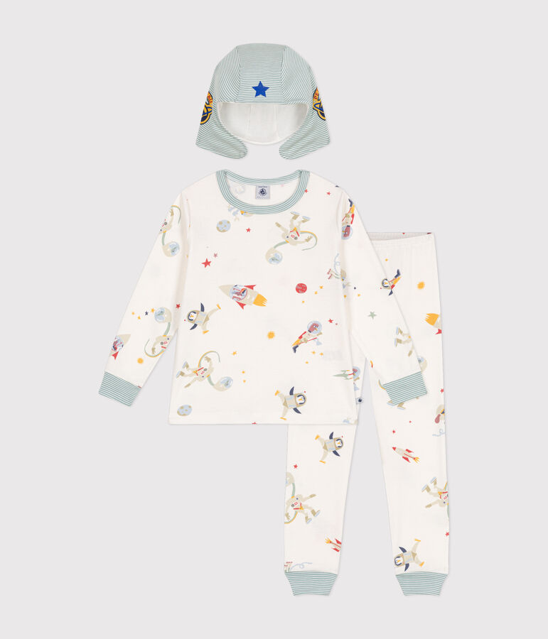 Pyjama d&eacute;guisement en coton imprim&eacute; espace enfant blanc MARSHMALLOW/blanc MULTICO