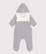 Combinaison bébé ouatinée à capuche et pieds, marinière