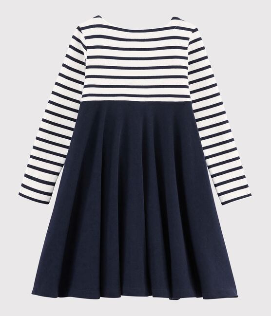Robe manches longues enfant fille blanc MARSHMALLOW/bleu SMOKING