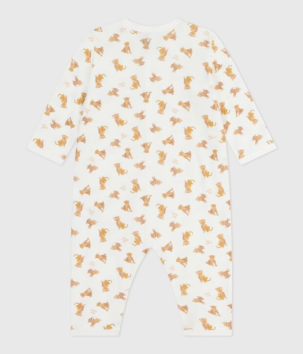 Pyjama b&eacute;b&eacute; en coton sans pieds imprim&eacute; blanc/beige