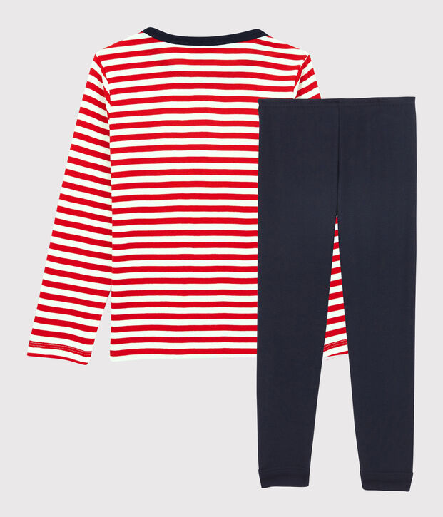 Pyjama rayures rouges petit gar&ccedil;on en coton biologique rouge/multicouleur