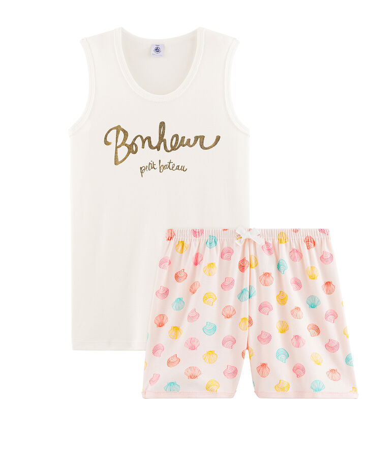 Pyjacourt fille en c&ocirc;te rose FLEUR/blanc MULTICO
