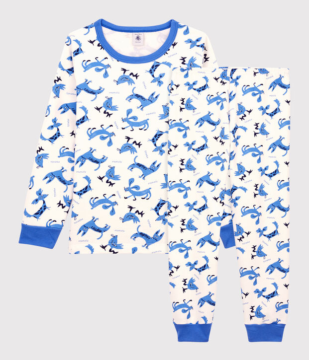 Pyjama motif animaux petit gar&ccedil;on en coton blanc/multicouleur