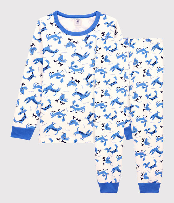 Pyjama motif animaux petit garçon en coton blanc MARSHMALLOW/blanc MULTICO