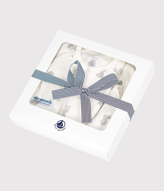 Lot 3 pi&egrave;ces en coton b&eacute;b&eacute; blanc/gris