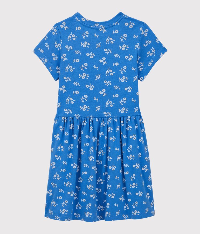 Robe manches courtes en coton enfant fille bleu BRASIER/gris MARSHMALLOW