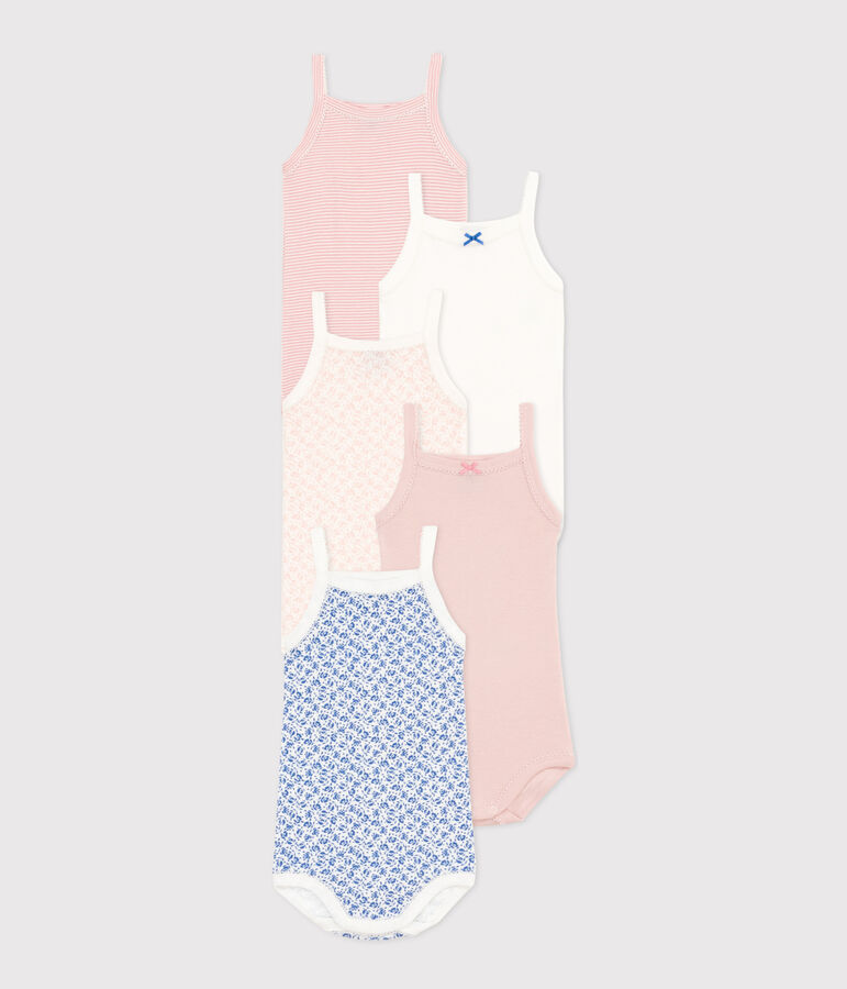 Lot de 5 bodies bretelles fleurs en coton b&eacute;b&eacute; variante 1