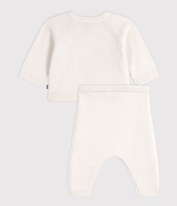 Ensemble 2 pi&egrave;ces b&eacute;b&eacute; en tricot laine et coton et motif baleine blanc