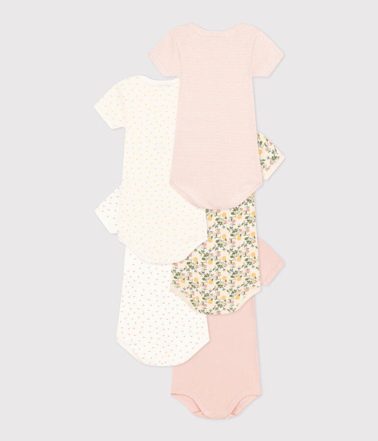 Lot de 5 bodies manches courtes fleurs en coton b&eacute;b&eacute; variante 1