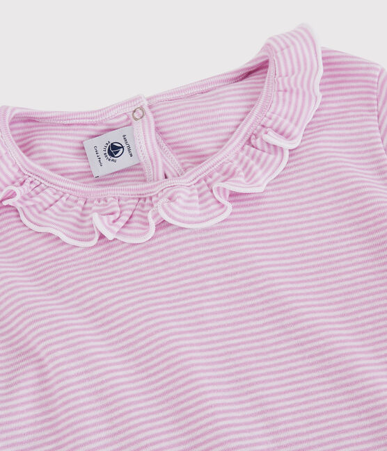 Pyjama rayé petite fille en coton et Lyocell rose BOHEME/blanc MARSHMALLOW