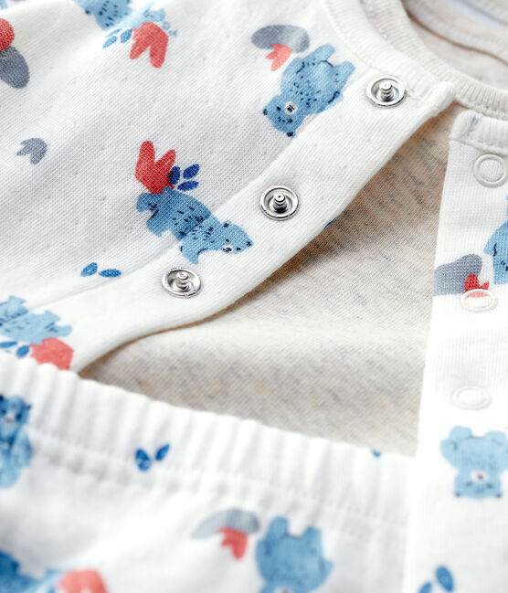 Ensemble 3 pièces imprimé ours bébé en coton biologique blanc MARSHMALLOW/blanc MULTICO