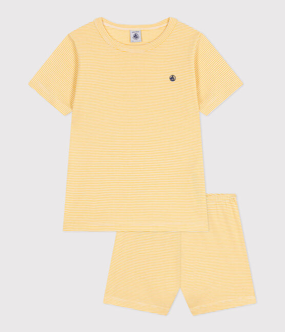 Pyjama short enfant en coton à rayures jaune BLE/blanc MARSHMALLOW