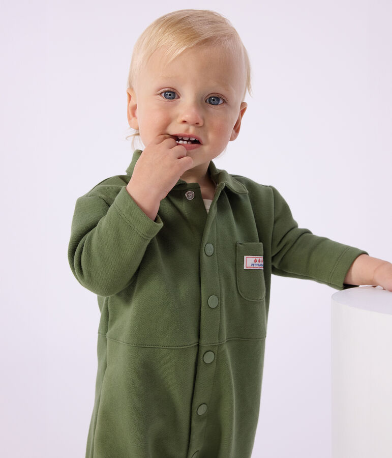 Combinaison longue b&eacute;b&eacute; en coton uni vert OLIVINE