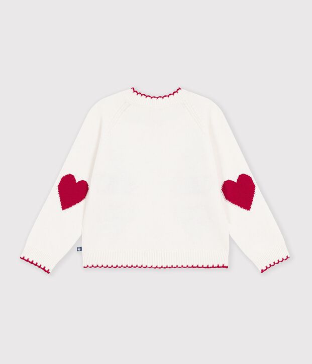 Cardigan enfant en laine et coton &agrave; motifs blanc/rouge