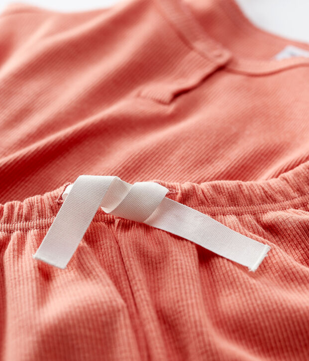 Pyjacourt uni papaye petite fille en coton lyocell rose