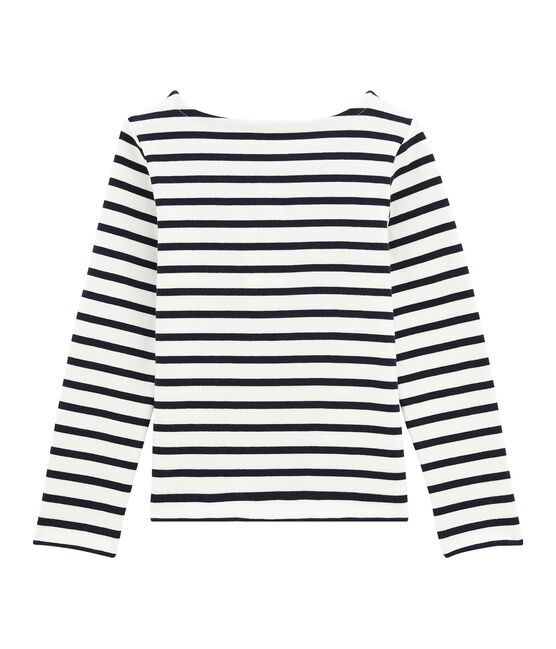 Marinière enfant fille en jersey blanc MARSHMALLOW/bleu SMOKING