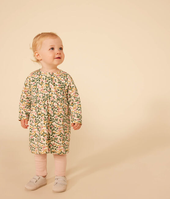 Robe manches longues en tubique et legging en coton bébé blanc AVALANCHE/ MULTICO