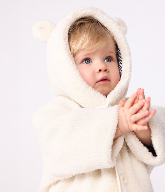 Manteau à capuche bébé ouatiné en sherpa écru MILK