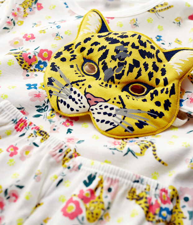 Pyjama phosphorescent imprim&eacute; panth&egrave;re petite fille en coton blanc/multicouleur