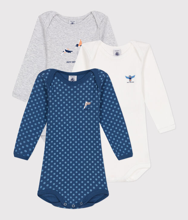 Lot de 3 bodies manches longues en coton b&eacute;b&eacute; multicouleur