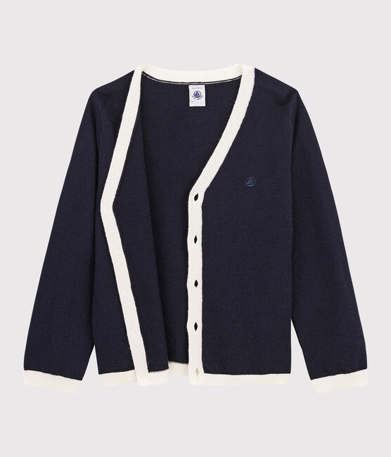 Cardigan laine et coton enfant garçon bleu SMOKING/blanc MARSHMALLOW