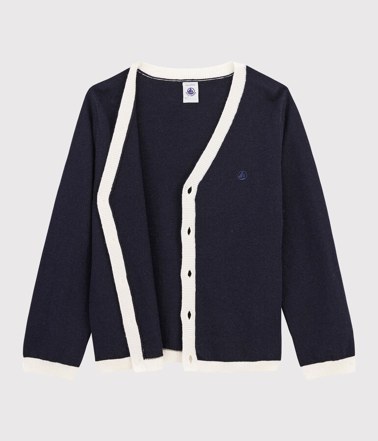 Cardigan laine et coton enfant gar&ccedil;on bleu SMOKING/blanc MARSHMALLOW