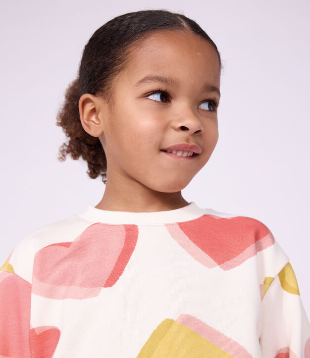 Sweatshirt enfant en coton imprim&eacute; c&oelig;urs blanc/multicouleur