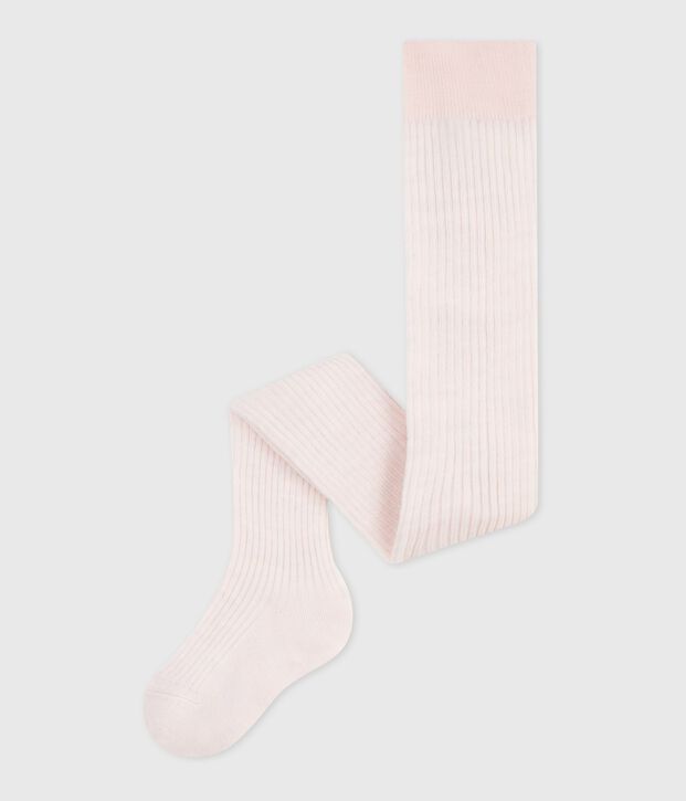 Collants b&eacute;b&eacute; en laine et coton unis rose