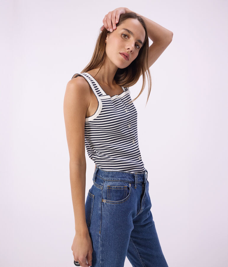 D&eacute;bardeur femme en coton &agrave; rayures bleu/blanc