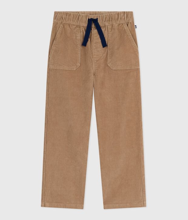 Pantalon droit enfant en velours uni beige