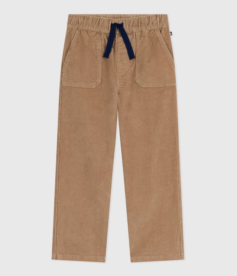 Pantalon droit enfant en velours uni beige ROCHE CLAIR