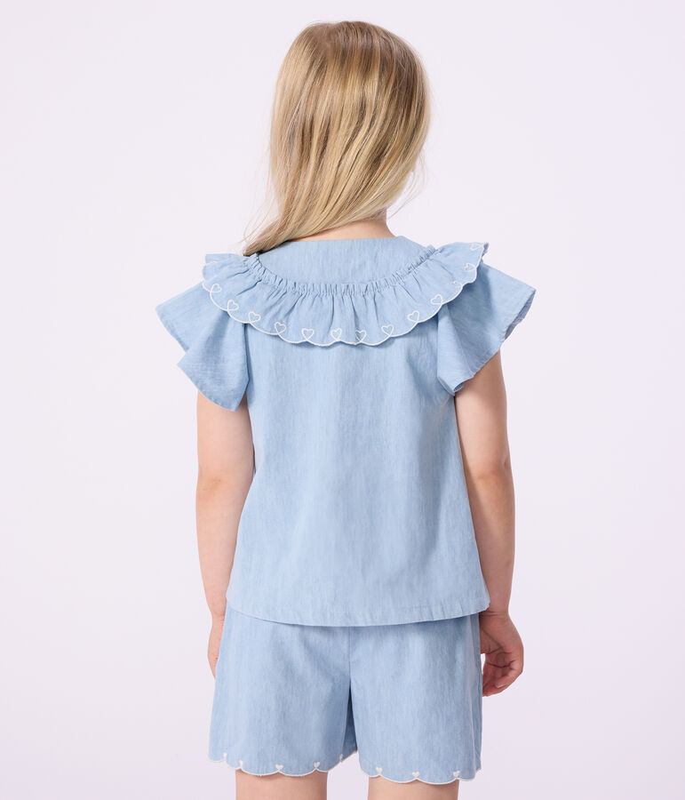 Blouse enfant en coton manches courtes unie bleu BLEU CLAIR