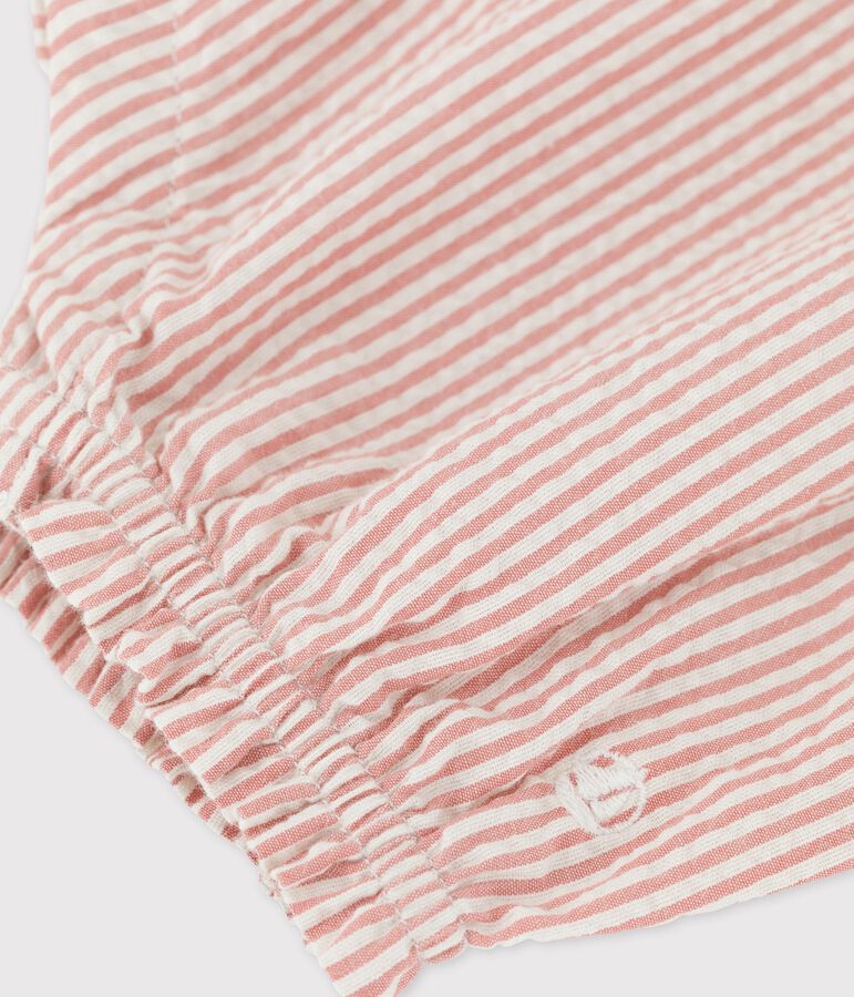 Combinaison courte en seersucker bio b&eacute;b&eacute; rose PAPAYE/ MARSHMALLOW